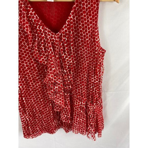 Chicos Dotted Mesh Alanis One Ruffle Tank Red White Size 1 / Medium - Picture 4 of 6